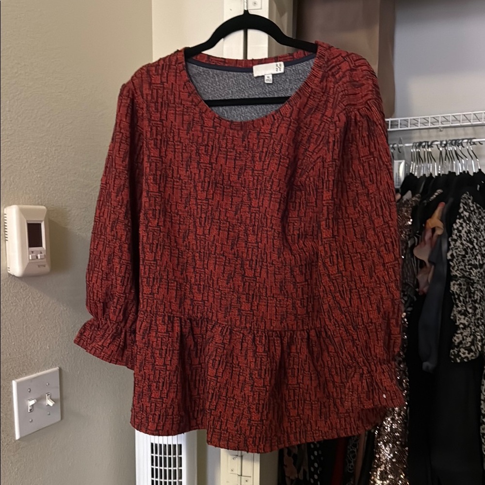 Ro & De Red and Black Peplum Blouse
